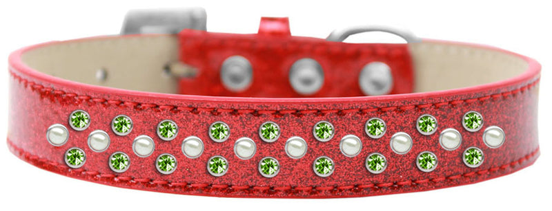 3/4" wide collar adorned with 2 sprinkled rows of rhinestones and a rhinestone buckle.