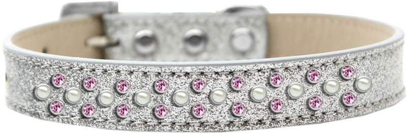 3/4" wide collar adorned with 2 sprinkled rows of rhinestones and a rhinestone buckle.