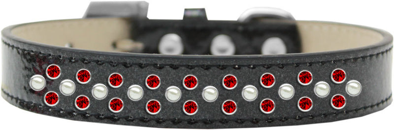 3/4" wide collar adorned with 2 sprinkled rows of rhinestones and a rhinestone buckle.