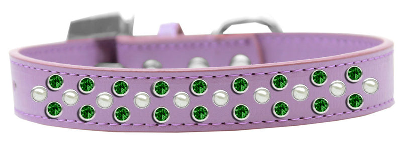 3/4" wide collar adorned with 2 sprinkled rows of rhinestones and a rhinestone buckle.