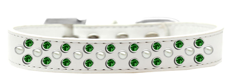 3/4" wide collar adorned with 2 sprinkled rows of rhinestones and a rhinestone buckle.