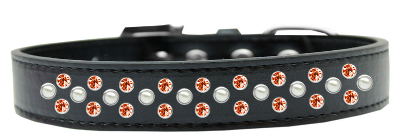 3/4" wide collar adorned with 2 sprinkled rows of rhinestones and a rhinestone buckle.