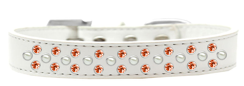 3/4" wide collar adorned with 2 sprinkled rows of rhinestones and a rhinestone buckle.