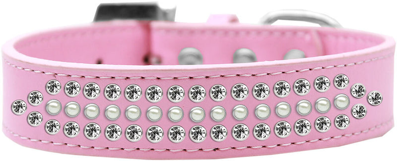 1" wide faux leather adorned with premium rim set crystals and pretty white pearl stones.  Features a rhinestone buckle.