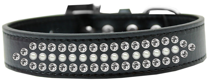 1" wide faux leather adorned with premium rim set crystals and pretty white pearl stones.  Features a rhinestone buckle.