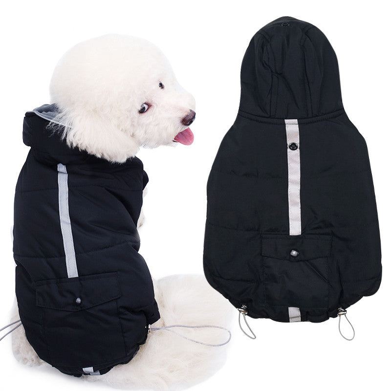 Color: Black, Size: 3XL - Dog winter warm reflective cotton coat