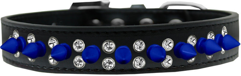 3/4" wide faux leather dog collar with alternating clear crystals and spikes. There is a lot of bling and attitude packed into these collars!