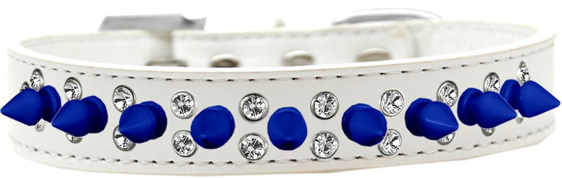 3/4" wide faux leather dog collar with alternating clear crystals and spikes. There is a lot of bling and attitude packed into these collars!