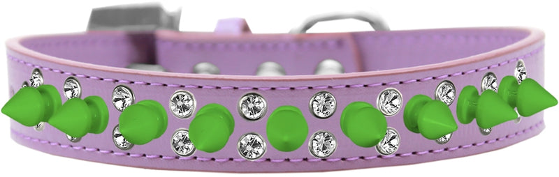 3/4" wide faux leather dog collar with alternating clear crystals and spikes. There is a lot of bling and attitude packed into these collars!