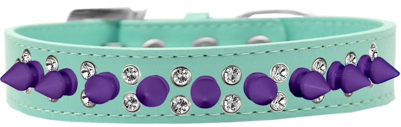 3/4" wide faux leather dog collar with alternating clear crystals and spikes. There is a lot of bling and attitude packed into these collars!