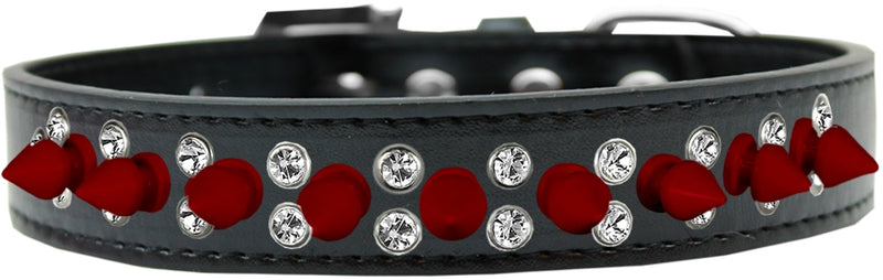 3/4" wide faux leather dog collar with alternating clear crystals and spikes. There is a lot of bling and attitude packed into these collars!