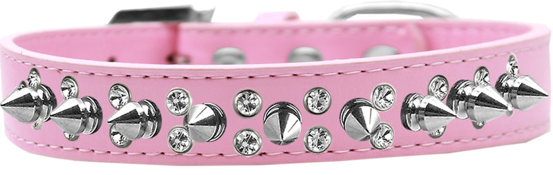 3/4" wide faux leather dog collar with alternating clear crystals and spikes. There is a lot of bling and attitude packed into these collars!