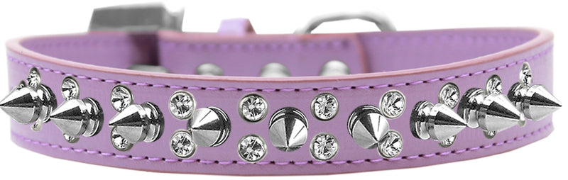 3/4" wide faux leather dog collar with alternating clear crystals and spikes. There is a lot of bling and attitude packed into these collars!