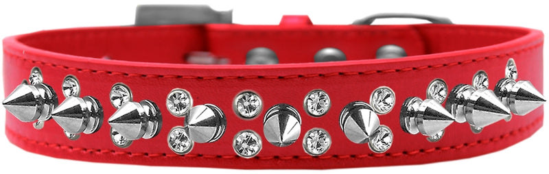 3/4" wide faux leather dog collar with alternating clear crystals and spikes. There is a lot of bling and attitude packed into these collars!