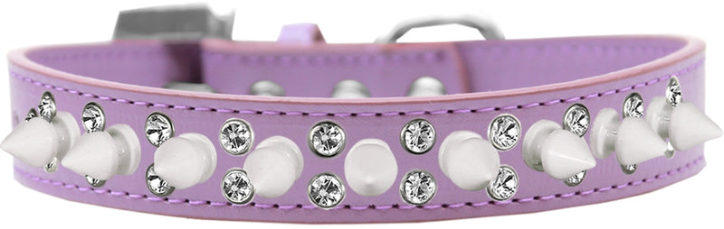 3/4" wide faux leather dog collar with alternating clear crystals and spikes. There is a lot of bling and attitude packed into these collars!