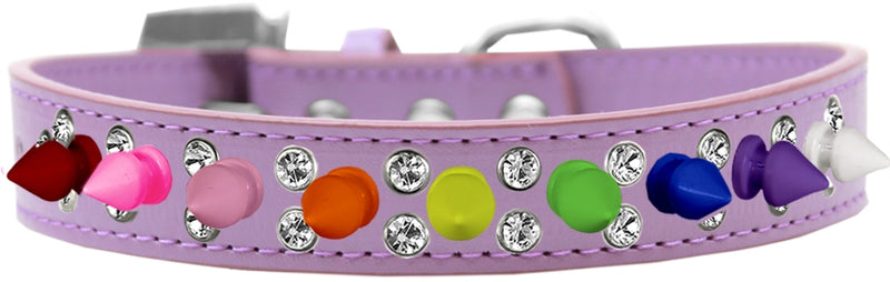 3/4" wide faux leather dog collar with alternating clear crystals and spikes. There is a lot of bling and attitude packed into these collars!