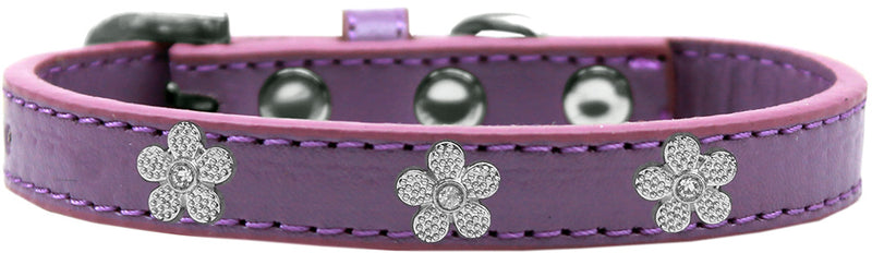 1/2" wide dog collar with cute flower charm securely riveted onto the collar for a fun look on a high quality, faux leather collar.