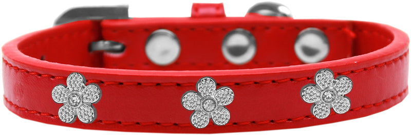 1/2" wide dog collar with cute flower charm securely riveted onto the collar for a fun look on a high quality, faux leather collar.