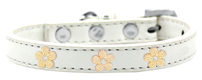 3/4" wide dog collar with cute flower charm securely riveted onto the collar for a fun look on a high quality, faux leather collar.