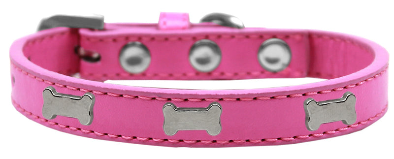 3/4" wide dog collar with a bone charm securely riveted onto the collar for a fun look on a high quality, faux leather collar.