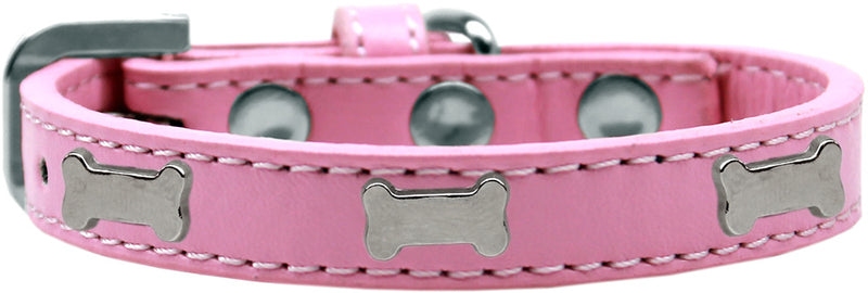 3/4" wide dog collar with a bone charm securely riveted onto the collar for a fun look on a high quality, faux leather collar.