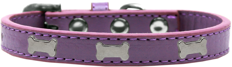 3/4" wide dog collar with a bone charm securely riveted onto the collar for a fun look on a high quality, faux leather collar.