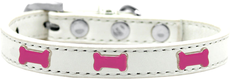 3/4" wide dog collar with a bone charm securely riveted onto the collar for a fun look on a high quality, faux leather collar.