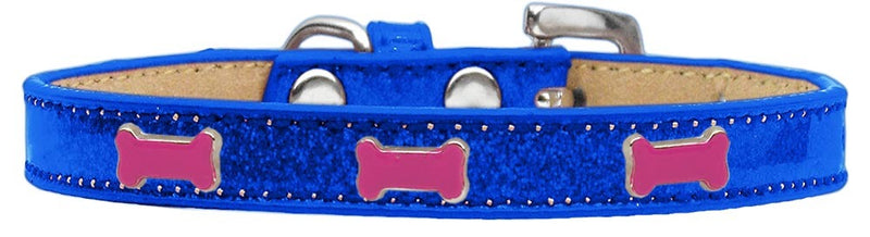 1/2" wide dog collar with a bone charm securely riveted onto the collar for a fun look on a high quality, faux leather collar.