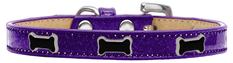 1/2" wide dog collar with a bone charm securely riveted onto the collar for a fun look on a high quality, faux leather collar.