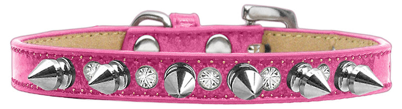 A 1/2" wide faux leather dog collar with alternating spikes and crystals - includes a crystal buckle for extra attitude and bling!