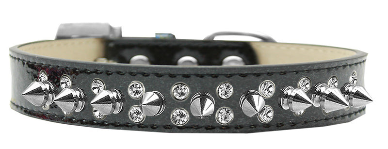 A 3/4" wide faux leather dog collar with alternating spikes and crystals - includes a crystal buckle for extra attitude and bling!