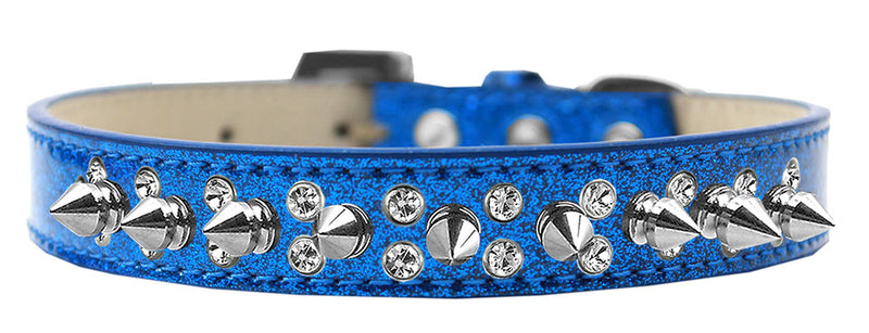 A 3/4" wide faux leather dog collar with alternating spikes and crystals - includes a crystal buckle for extra attitude and bling!