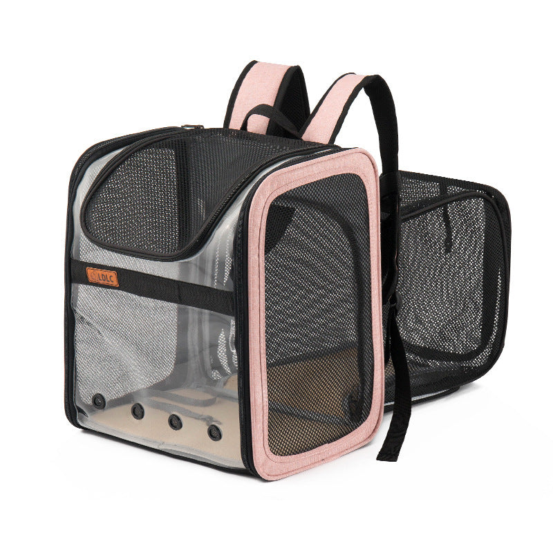 Color: Retractable pink - PVC Breathable Large Capacity Cat Carrying Space Capsule Cat Bag Portable Pet Dog Backpack Fold